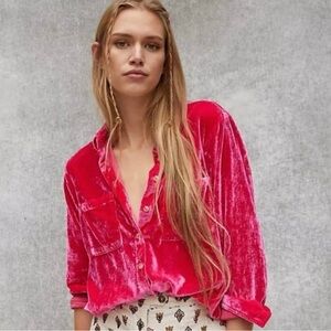 Pilcro by Anthropologie Mara Velvet Shirt – Hot Pink - Size 2